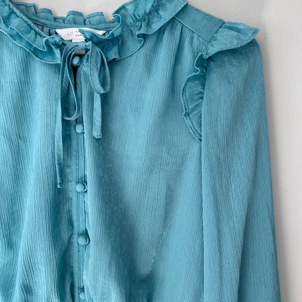 🌻Long Sleeve Mint Floral Ruffle Button Down Tiered Dress